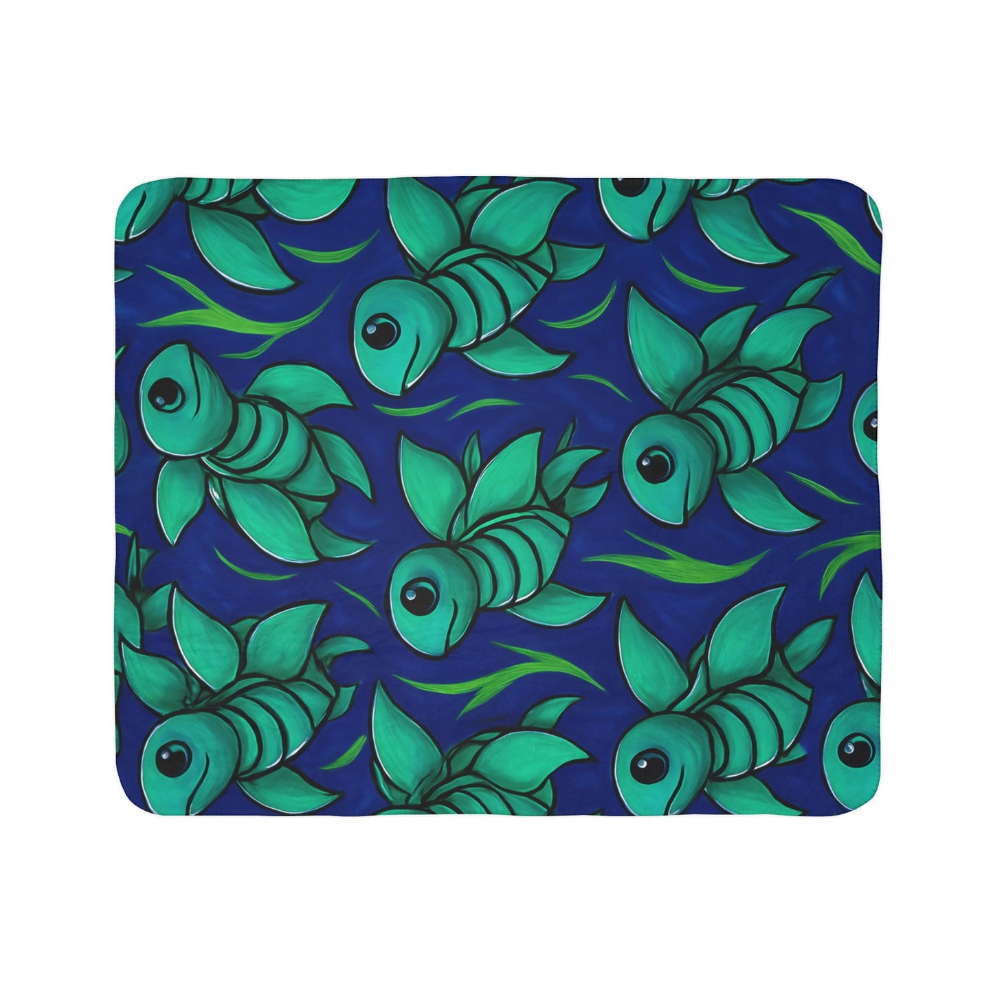 Cozy Fleece Sea Turtle Sherpa Blanket with Colorful Fish Design - Perfect for Relaxing Nights and Ocean Lovers