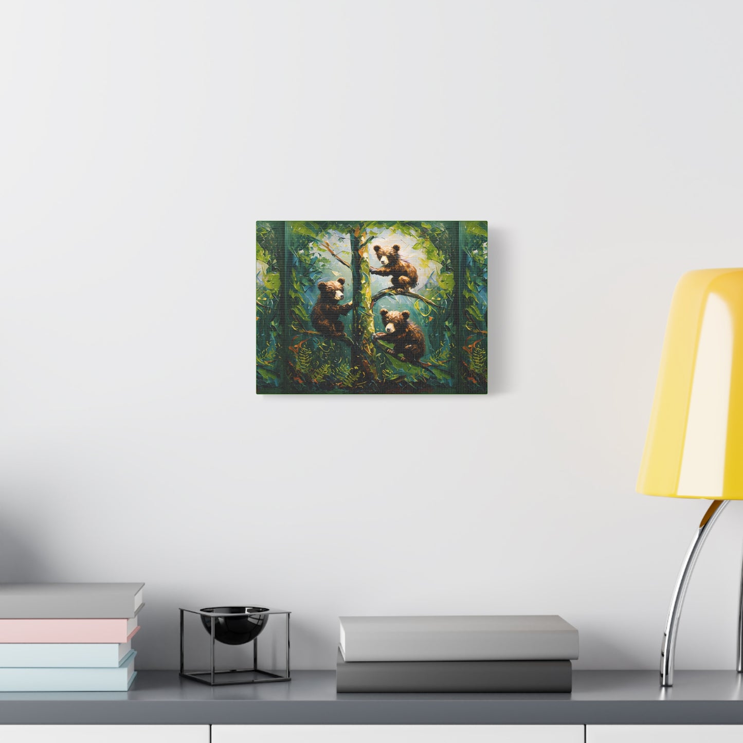 Whimsical Bear Canvas Wall Art, Nature Decor, Kids Room, Nursery Artwork, Cute Bear Painting