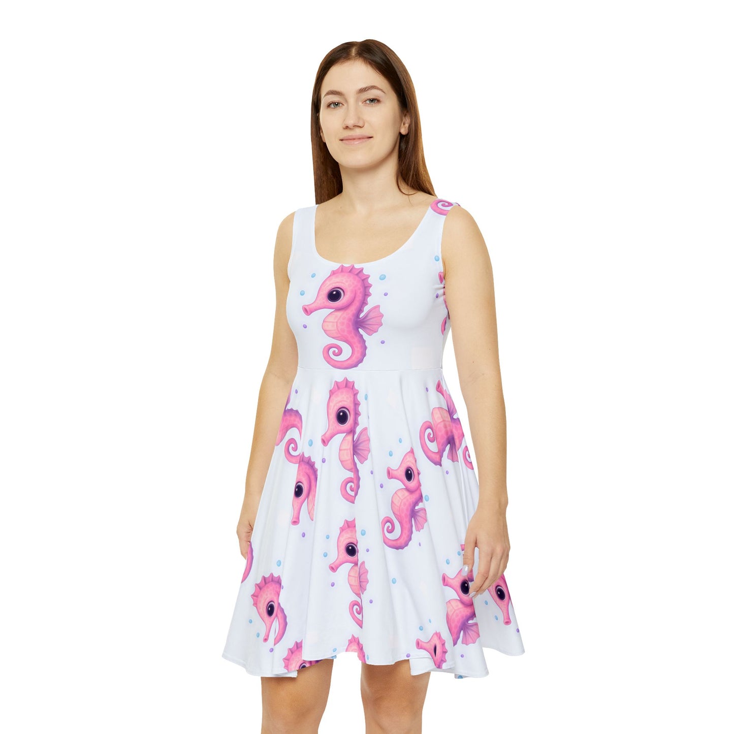 Seahorse Print Women's Skater Dress, Cute Summer Dress, Beach Party Outfit, Vacation Dress, Gift for Her