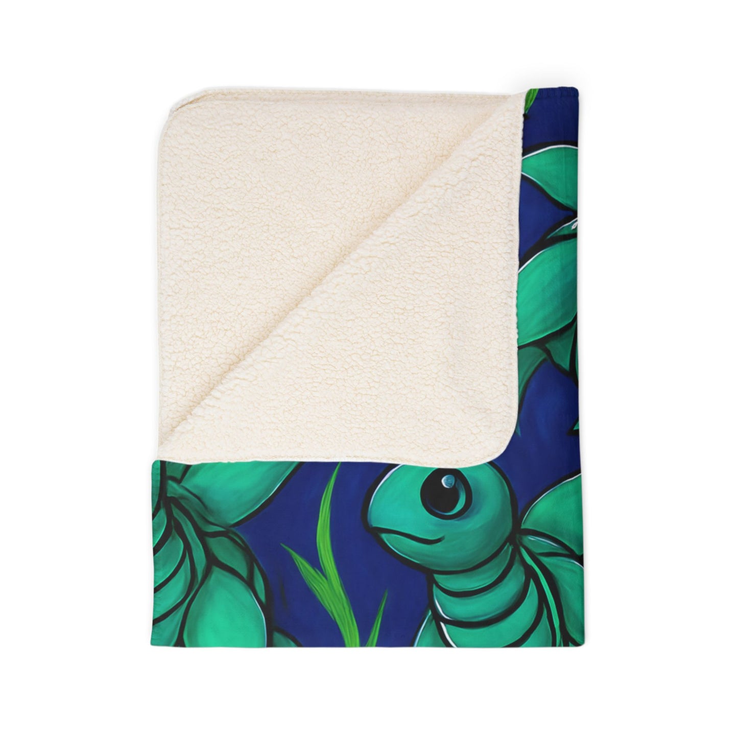 Cozy Fleece Sea Turtle Sherpa Blanket with Colorful Fish Design - Perfect for Relaxing Nights and Ocean Lovers