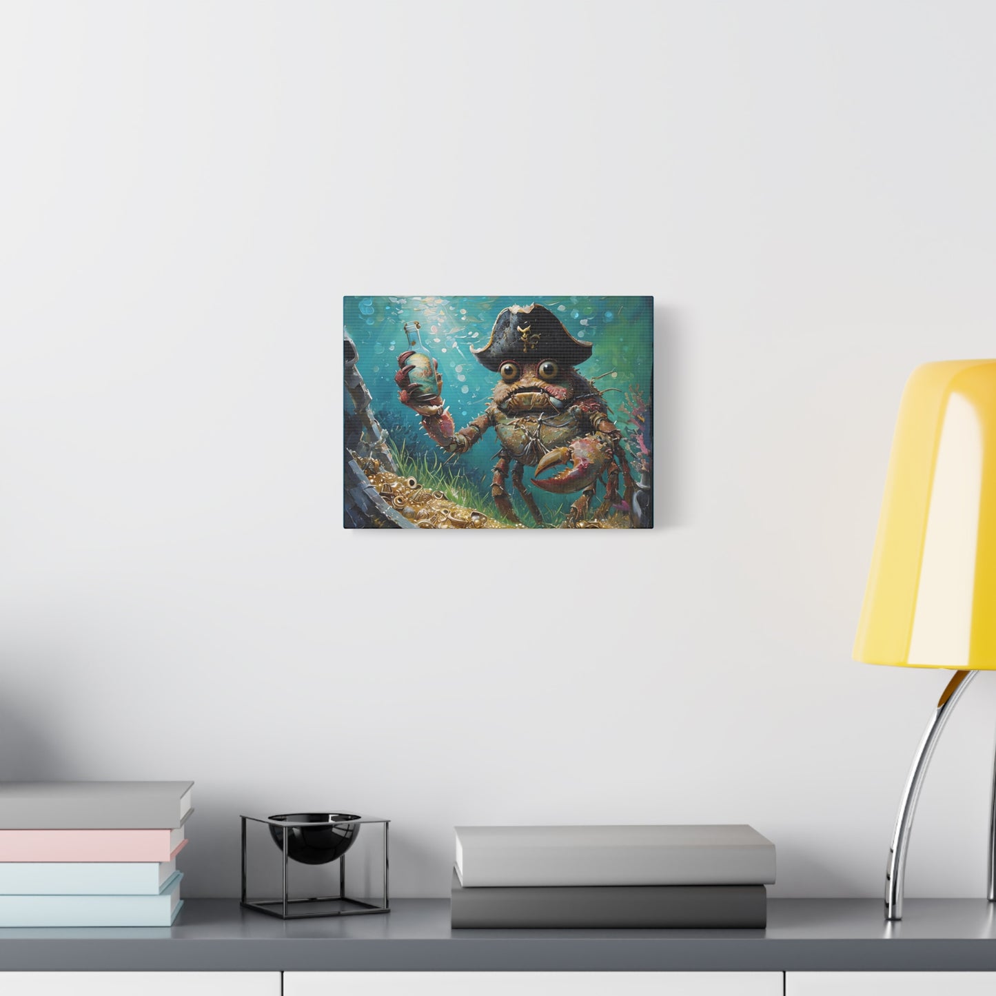 Pirate-Themed Canvas Art, Nautical Home Decor, Ocean Wall Art, Unique Gift, Beach House Decoration, Fun Crab Artwork