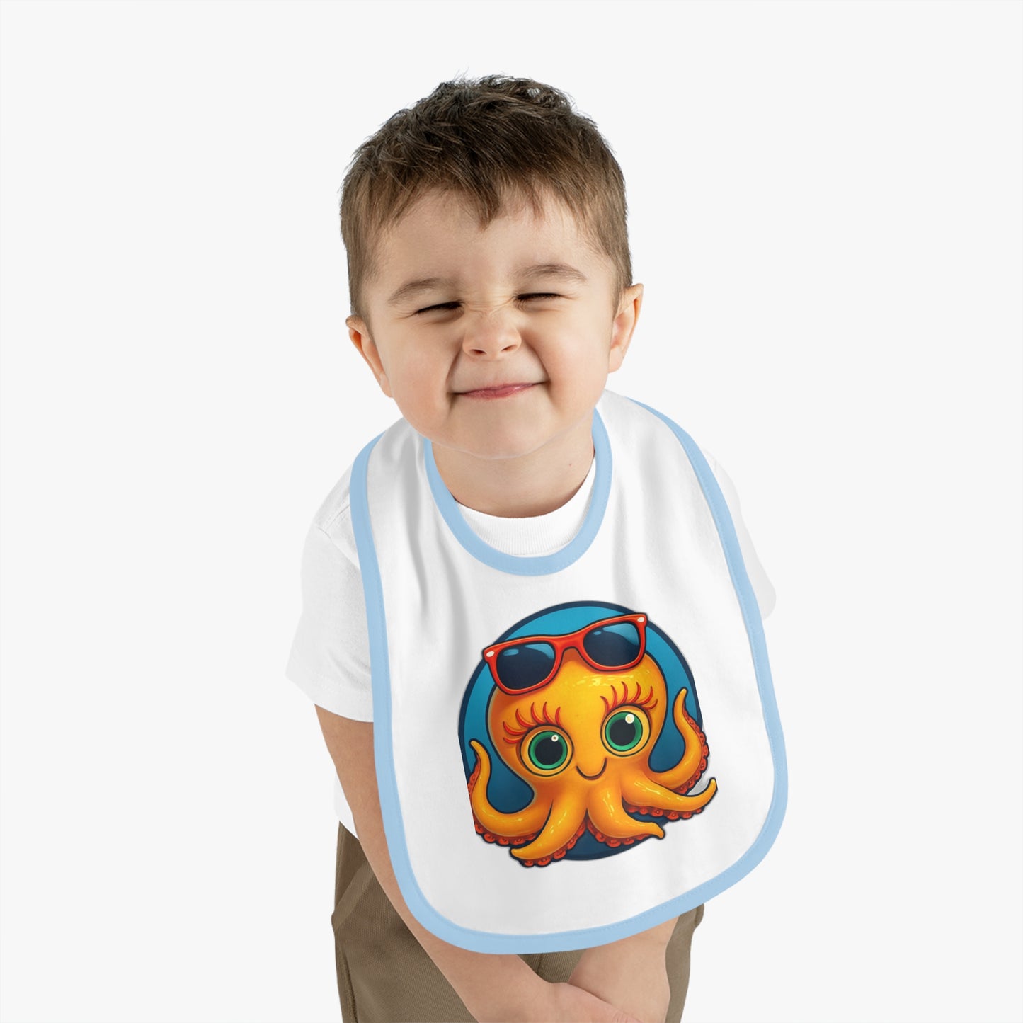 Cute Octopus Baby Bib with Contrast Trim - Perfect for Playtime and Feeding!