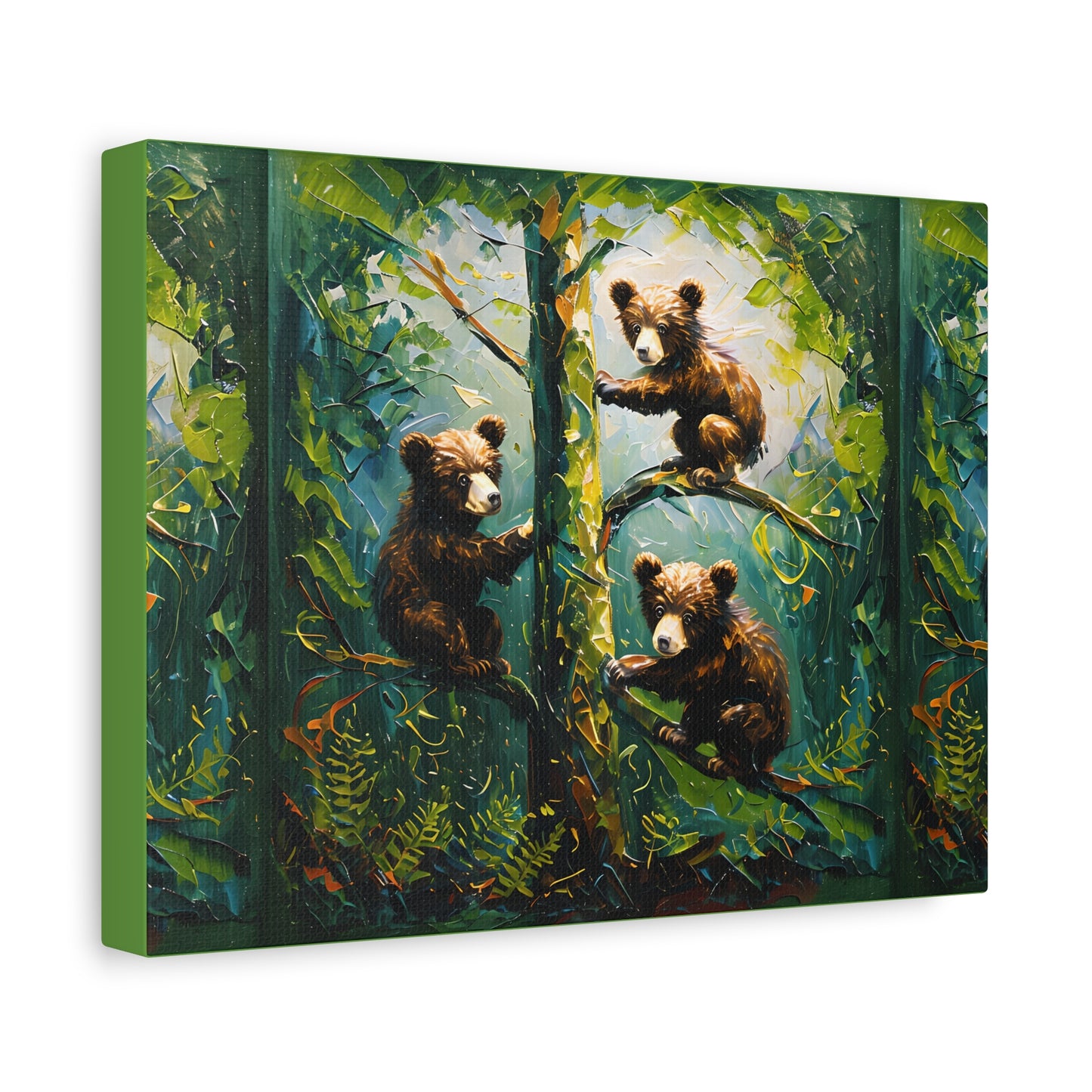 Whimsical Bear Canvas Wall Art, Nature Decor, Kids Room, Nursery Artwork, Cute Bear Painting