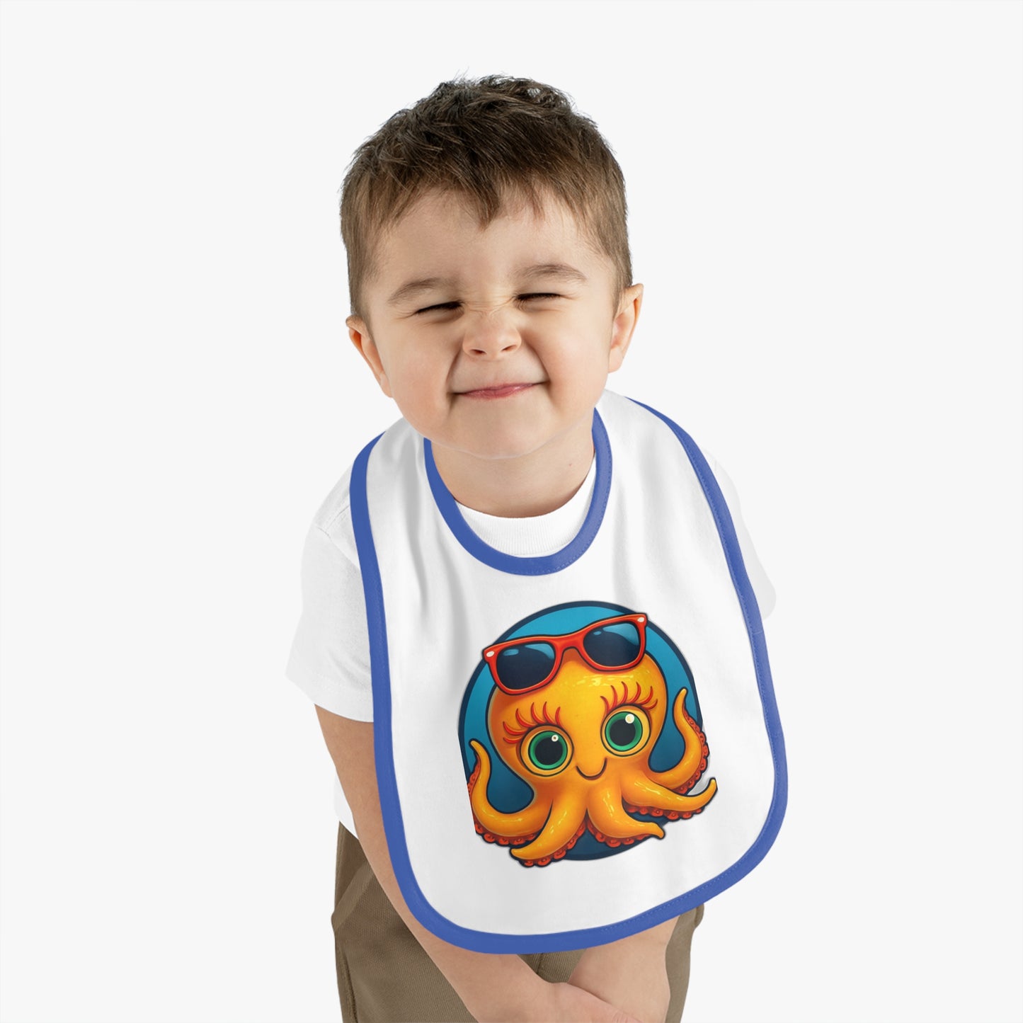 Cute Octopus Baby Bib with Contrast Trim - Perfect for Playtime and Feeding!