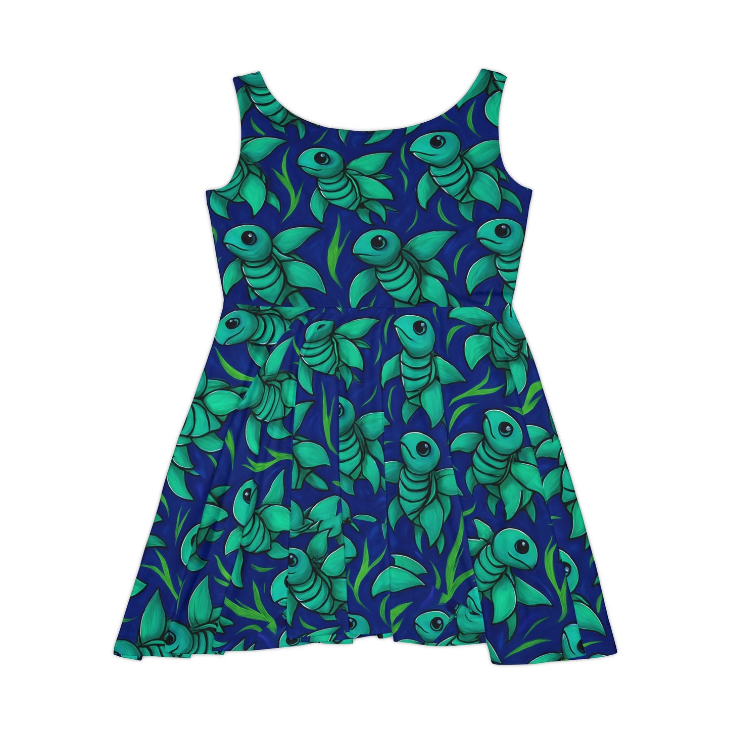 Whimsical Sea Turtle Print Skater Dress, Fun Summer Dress for Women, Party Outfit, Beachwear, Festival Clothing, Casual Dress