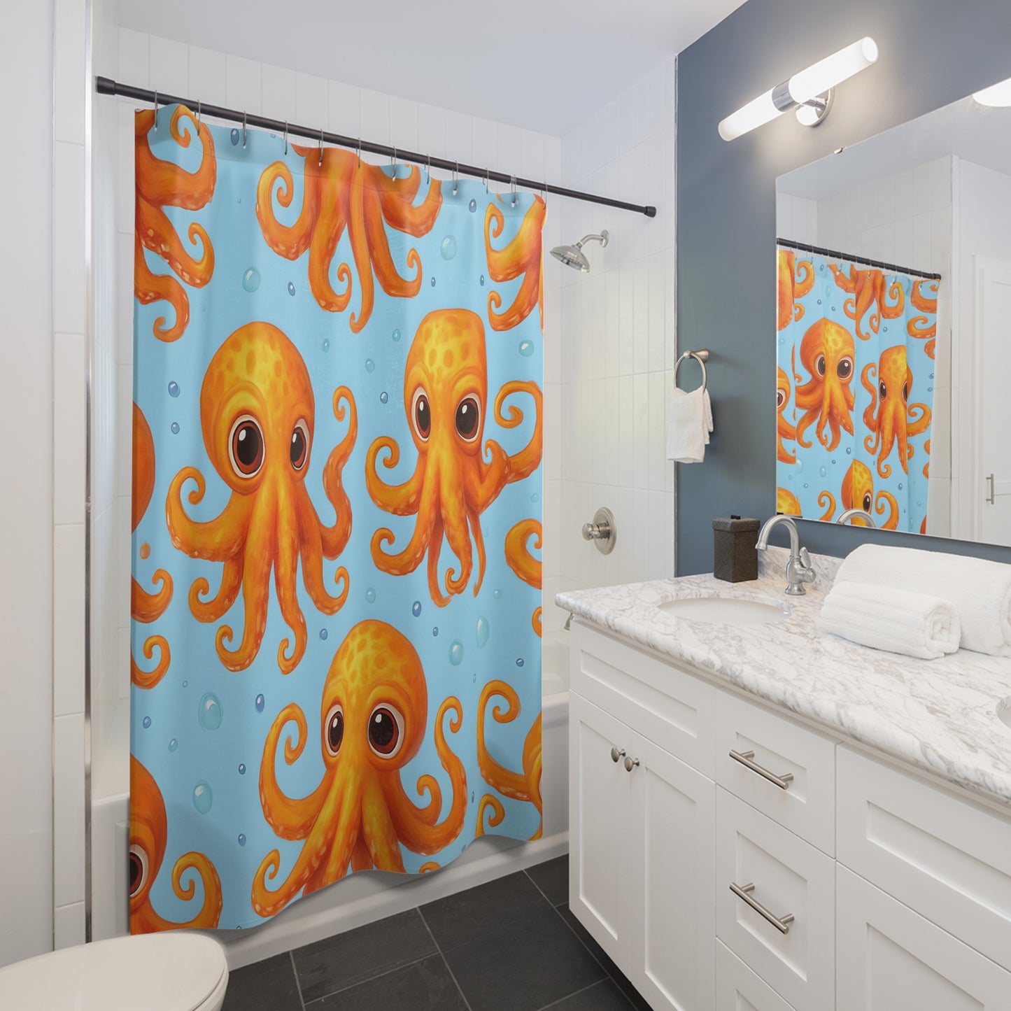 Playful Octopus Shower Curtain - Vibrant Bathroom Decor for Ocean Lovers