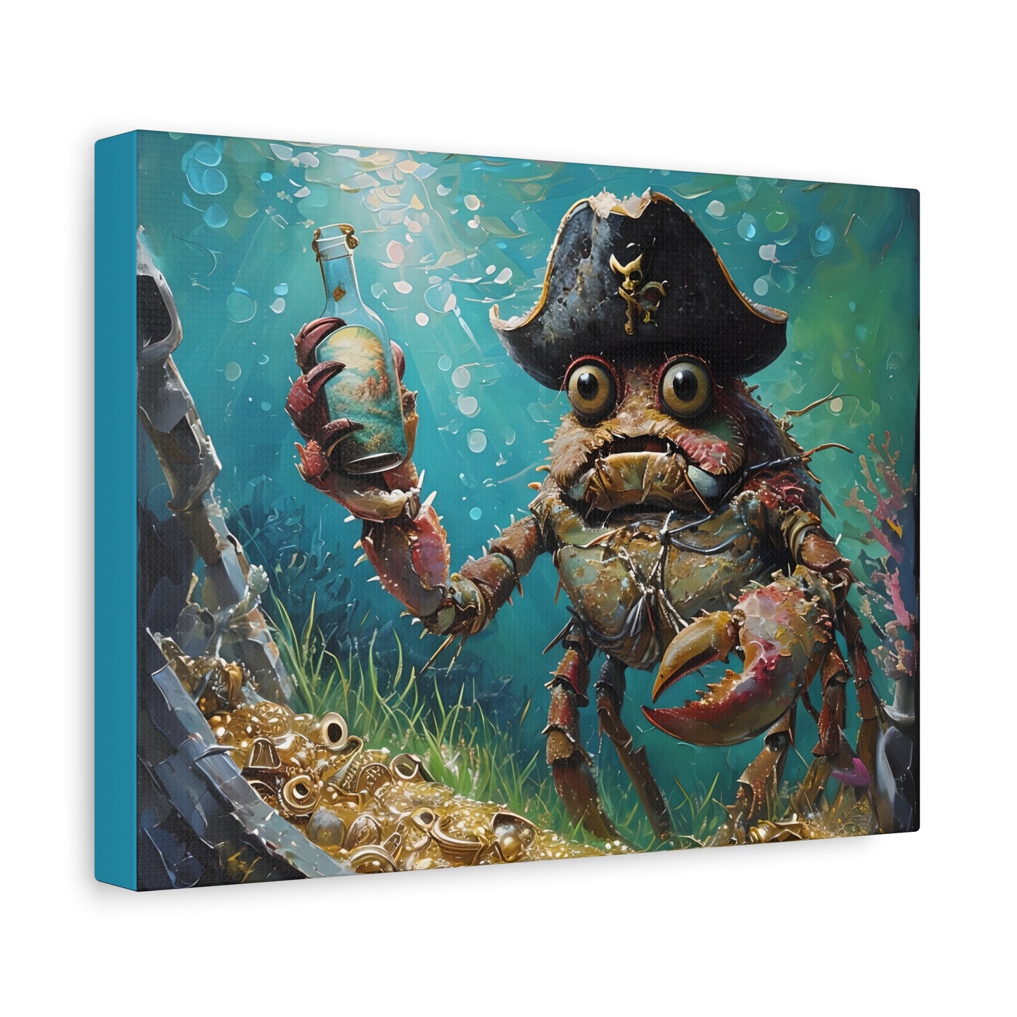 Pirate-Themed Canvas Art, Nautical Home Decor, Ocean Wall Art, Unique Gift, Beach House Decoration, Fun Crab Artwork