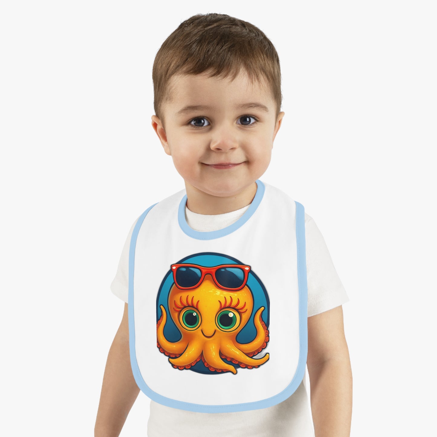 Cute Octopus Baby Bib with Contrast Trim - Perfect for Playtime and Feeding!