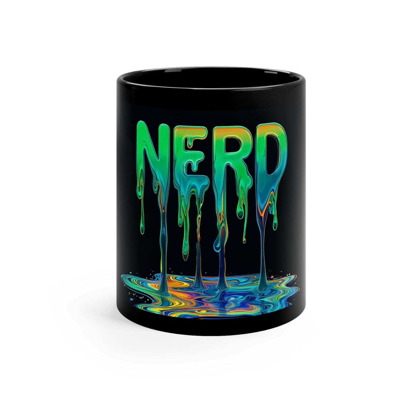 Nerdy Drip Coffee Mug – 11oz Black Mug for Fun-Loving Geeks, Perfect Gift for Holidays