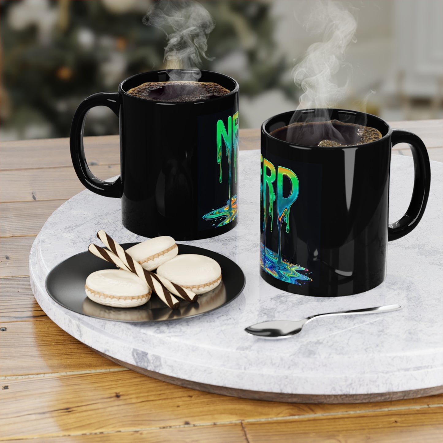 Nerdy Drip Coffee Mug – 11oz Black Mug for Fun-Loving Geeks, Perfect Gift for Holidays