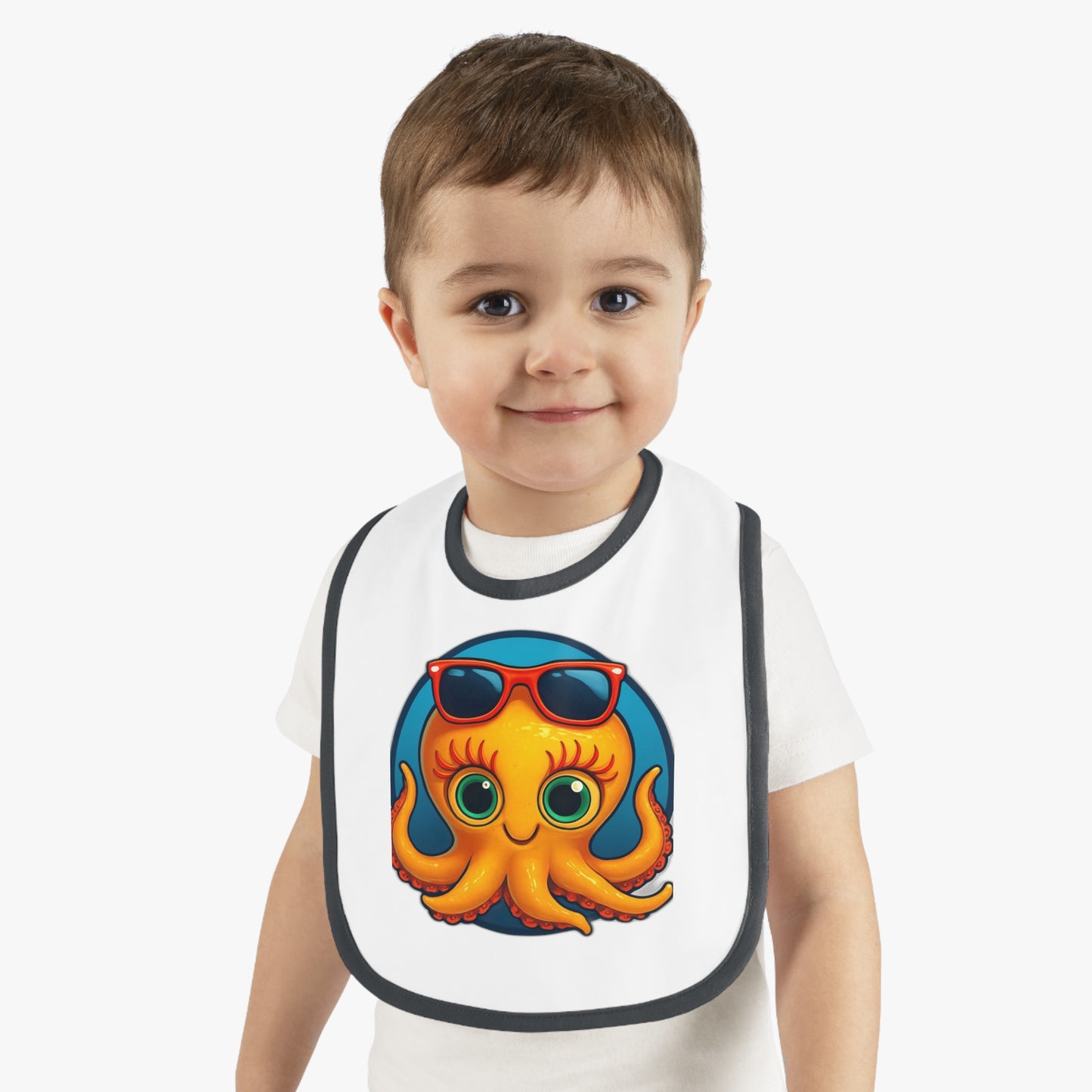 Cute Octopus Baby Bib with Contrast Trim - Perfect for Playtime and Feeding!