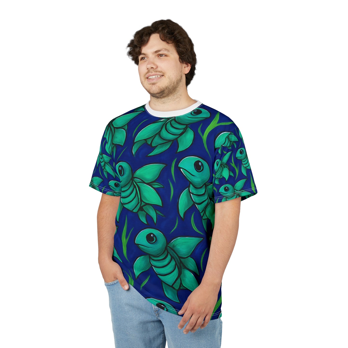 Whimsical Sea Turtle Unisex Cut & Sew Tee, Ocean Vibes Tee, Beachwear, Gift for Fish Lovers, Summer Style Shirt, Unique Graphic Tee