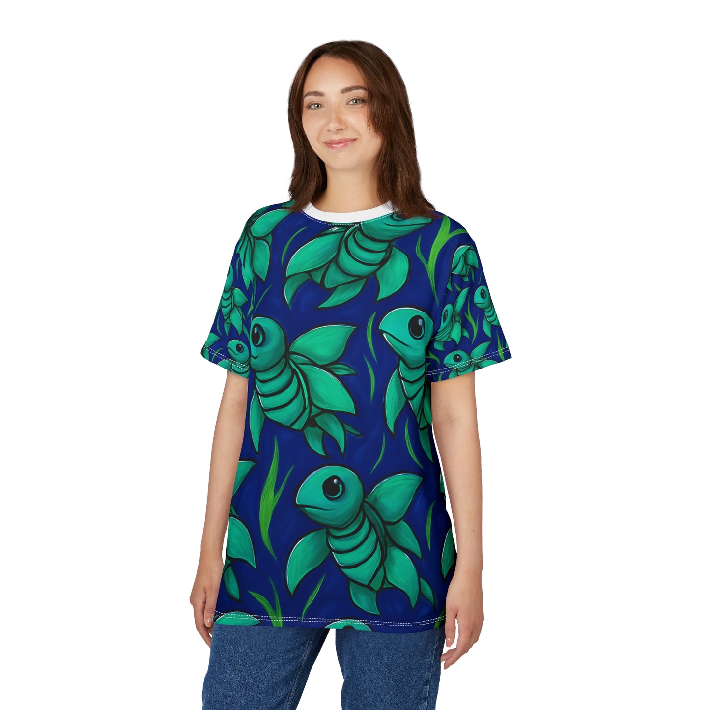 Whimsical Sea Turtle Unisex Cut & Sew Tee, Ocean Vibes Tee, Beachwear, Gift for Fish Lovers, Summer Style Shirt, Unique Graphic Tee