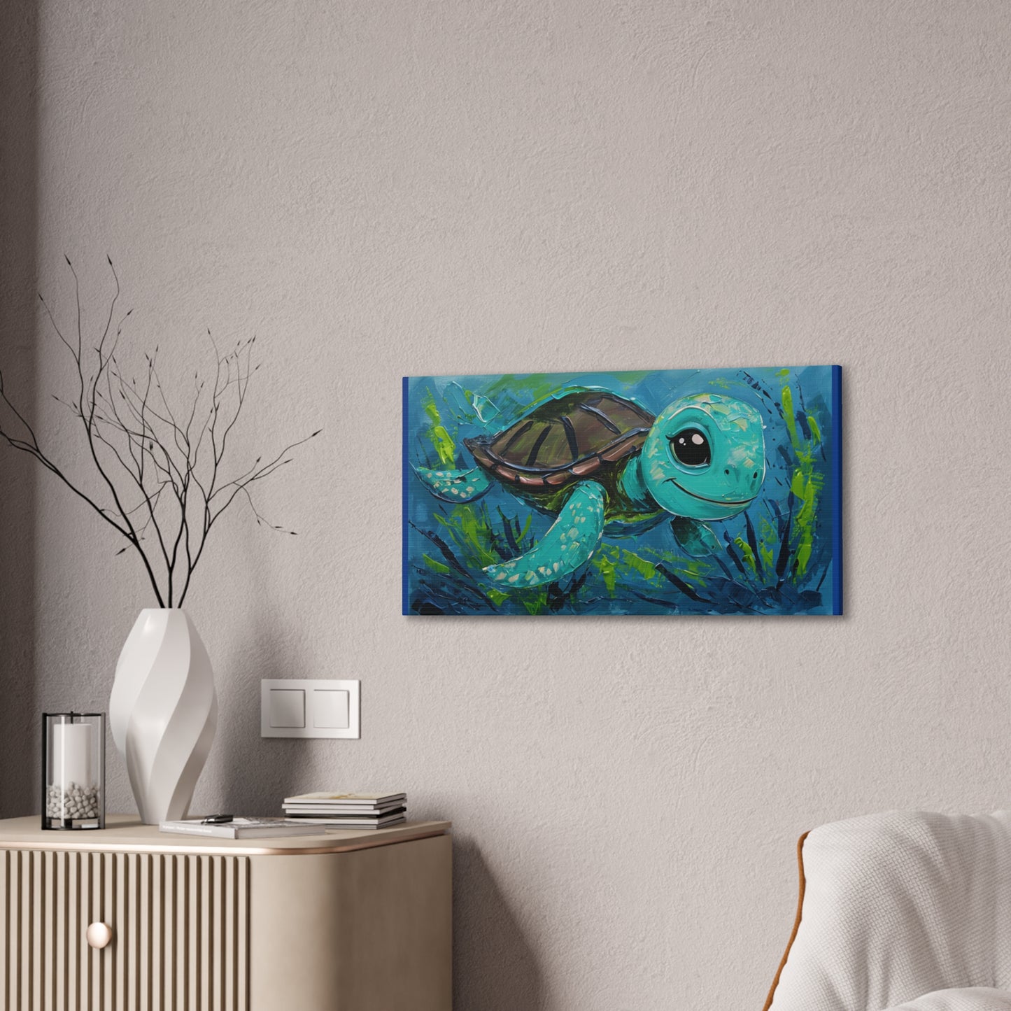 Whimsical Turtle Canvas Print, Ocean Decor, Kids Room Art, Nursery Wall Art, Birthday Gift, Sea Life Decor