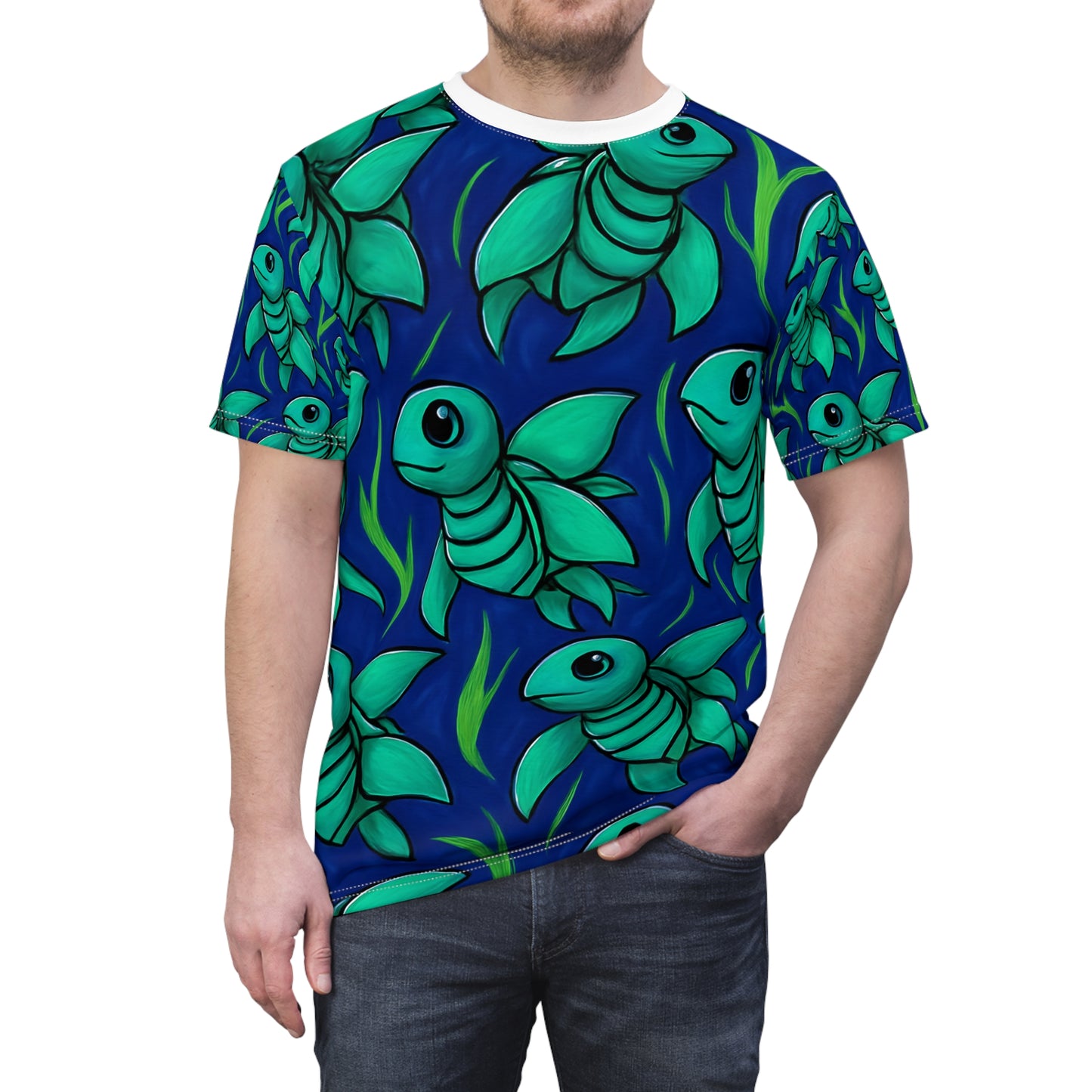 Whimsical Sea Turtle Unisex Cut & Sew Tee, Ocean Vibes Tee, Beachwear, Gift for Fish Lovers, Summer Style Shirt, Unique Graphic Tee
