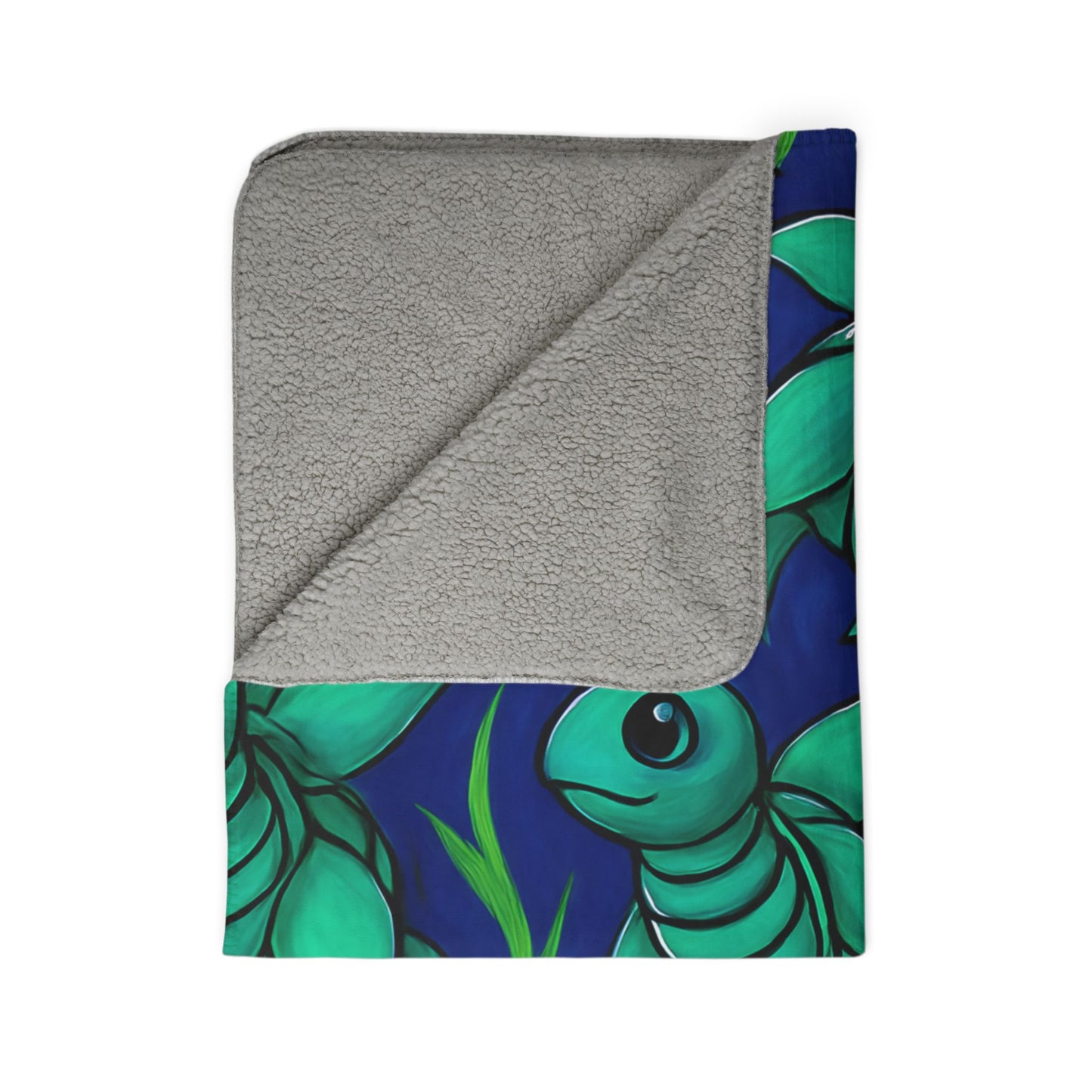Cozy Fleece Sea Turtle Sherpa Blanket with Colorful Fish Design - Perfect for Relaxing Nights and Ocean Lovers