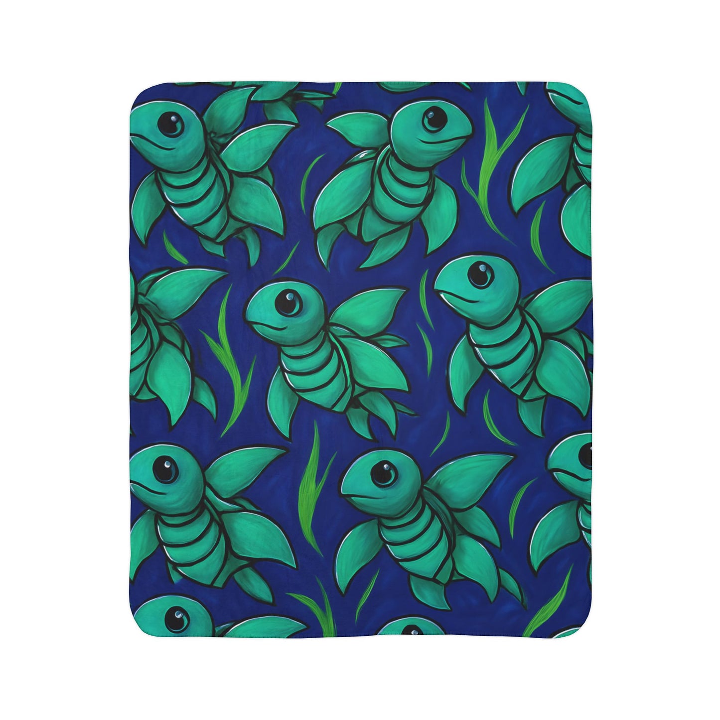 Cozy Fleece Sea Turtle Sherpa Blanket with Colorful Fish Design - Perfect for Relaxing Nights and Ocean Lovers