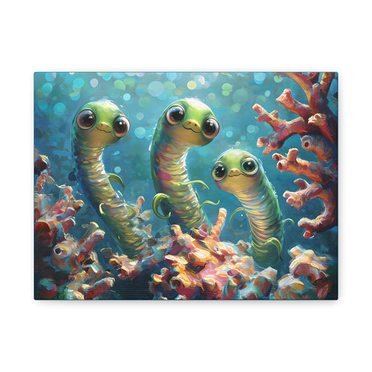 Underwater Adventure Wall Art, Cute Coral Creatures Canvas, Colorful Ocean Decor, Playful Art for Kids’ Rooms, Unique Gift for Sea Lovers