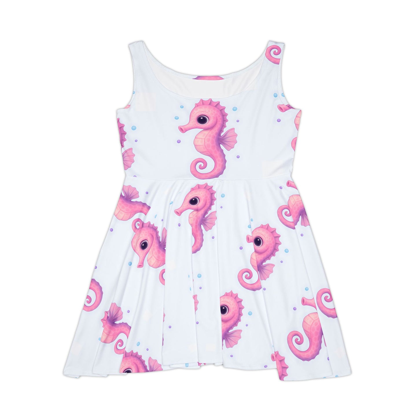Seahorse Print Women's Skater Dress, Cute Summer Dress, Beach Party Outfit, Vacation Dress, Gift for Her
