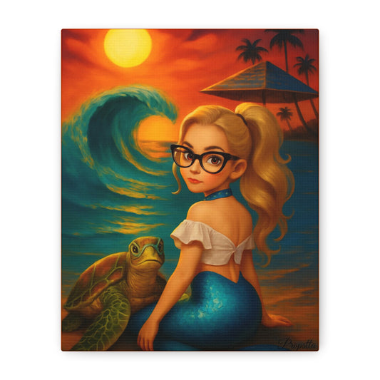 Colorful Mermaid Sunset Wall Art Canvas, Ocean Decor for Beach Lovers, Vintage Mermaid Aesthetic, Tropical Home Decor, Unique Gift