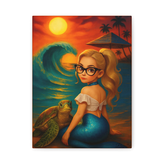 Colorful Mermaid Sunset Wall Art Canvas, Ocean Decor for Beach Lovers, Vintage Mermaid Aesthetic, Tropical Home Decor, Unique Gift