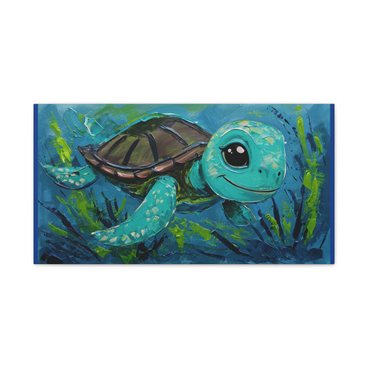 Whimsical Turtle Canvas Print, Ocean Decor, Kids Room Art, Nursery Wall Art, Birthday Gift, Sea Life Decor