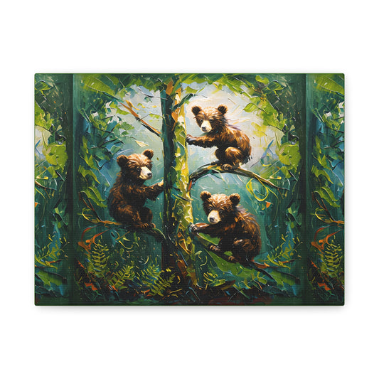 Whimsical Bear Canvas Wall Art, Nature Decor, Kids Room, Nursery Artwork, Cute Bear Painting