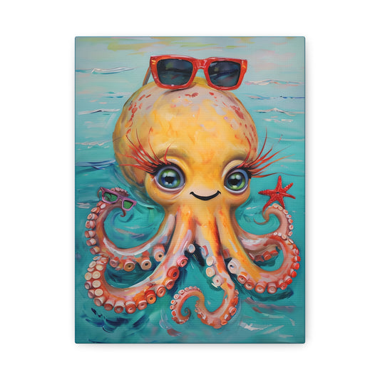Whimsical Octopus Canvas Print, Cute Ocean Art, Nautical Wall Decor, Beach House Decor, Kids Room Art, Fun Gift Idea
