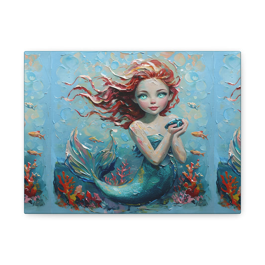 Whimsical Mermaid Canvas Art, Ocean Decor, Nautical Wall Art, Kids Room Decoration, Fantasy Artwork