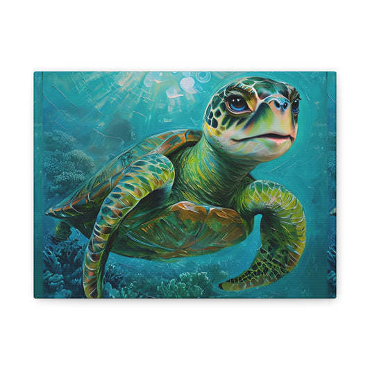 Ocean Turtle Canvas Wall Art, Marine Life Decor, Sea Turtle Print, Underwater Art, Coastal Home Decor, Nautical Wall Hanging