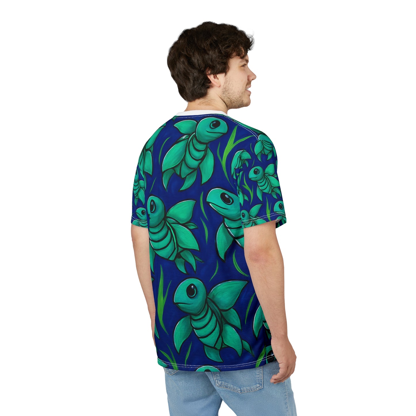 Whimsical Sea Turtle Unisex Cut & Sew Tee, Ocean Vibes Tee, Beachwear, Gift for Fish Lovers, Summer Style Shirt, Unique Graphic Tee