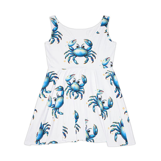 Charming Crab Print Skater Dress, Cute Beach Dress, Summer Fashion, Perfect for Parties, Casual Outings, Coastal Vibes
