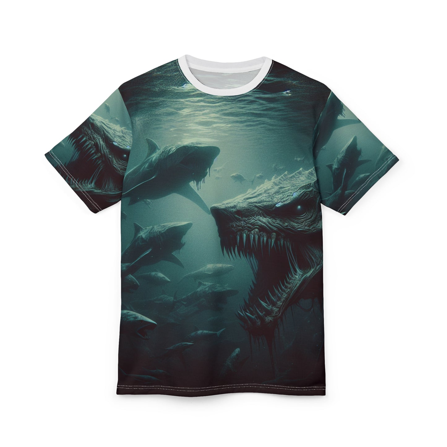 Fierce Ocean Predator Unisex Tee, Graphic T-Shirt, AOP Shirt, Sea Creature Apparel, Unique Gift for Ocean Lovers, Perfect for Summer