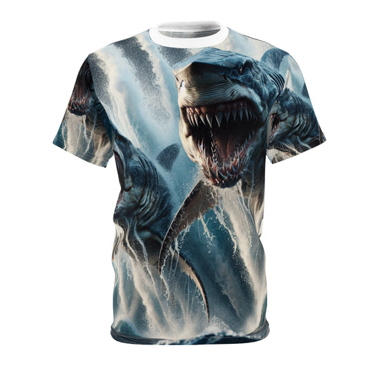 Epic Shark Attack Unisex Cut & Sew Tee - Perfect for Ocean Lovers and Adventurers
