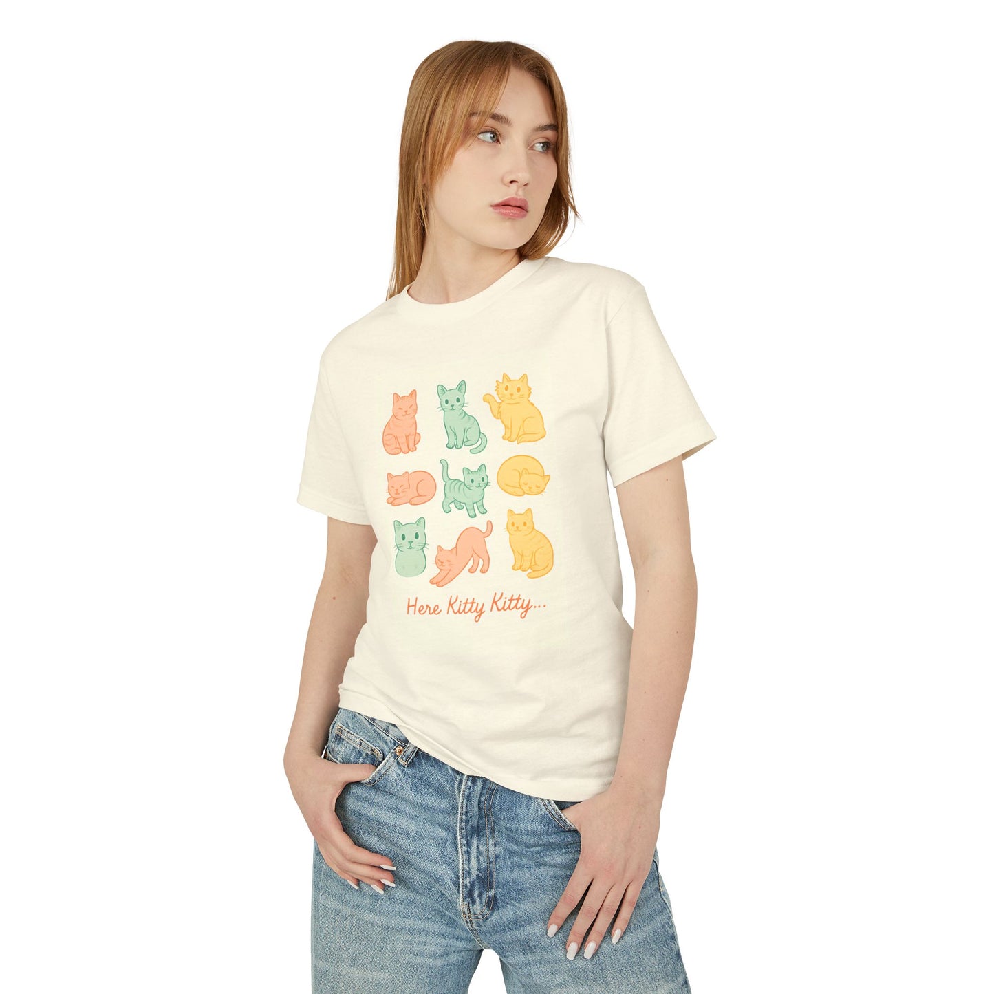 Cute Cat Vibe Cotton Tee - 'Here Kitty Kitty...'