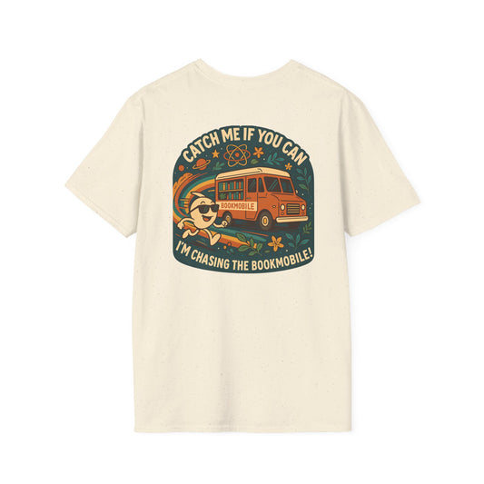 Bookmobile Chaser T-Shirt, Fun Casual Wear, Book Lover Gift, Reading Enthusiast Tee, Library Appreciation Shirt